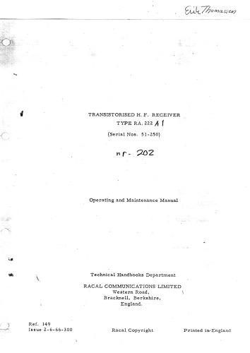 Racal RA222 Transistorized HF Receiver