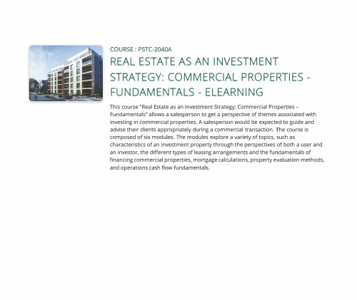 Post-Registration Phase Course 5 - Real Estate as an Investment Strategy: Commercial Properties - Fundamentals
