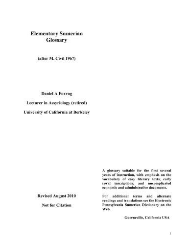 Elementary Sumerian Glossary