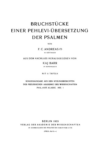 Bruchstücke einer Pehlevi-Übersetzung der Psalmen