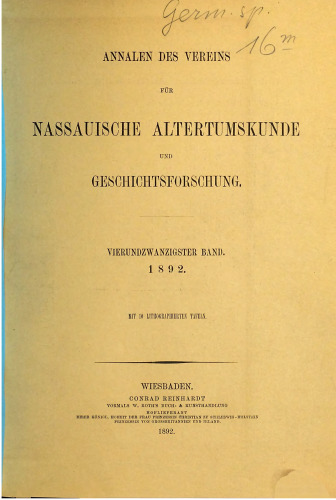 Annalen des Vereins für Nassauische Altertumskunde und Geschichtsforschung