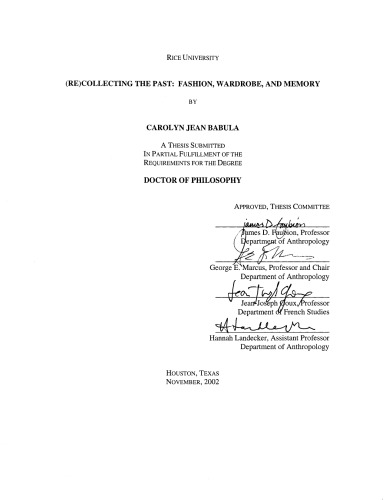 (Re)Collecting the Past: Fashion, Wardrobe, and Memory (Phd. Thesis)