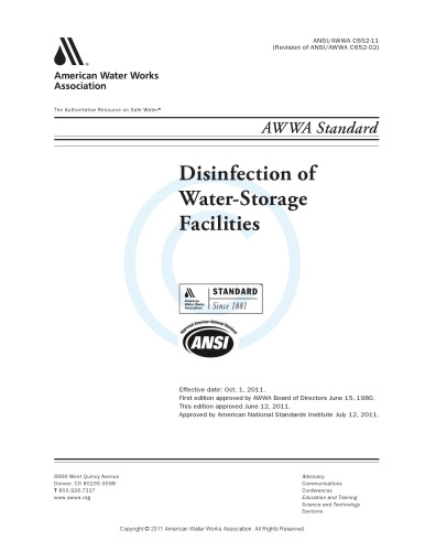 ANSI AWWA C652-11 Disinfection of Water-Storage Facilities