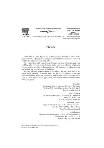 Linear Algebra and its Applications. Volume 385