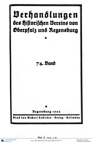 Verhandlungen des Historischen Vereins für Oberpfalz und Regensburg