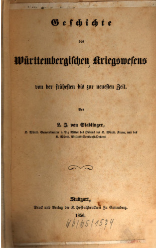Geschichte des württembergischen Kriegswesens von der frühesten bis zur neuesten Zeit