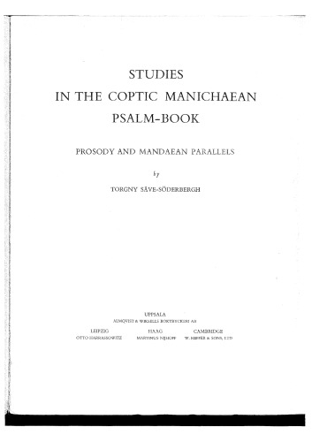 Studies in the Coptic Manichaean Psalm-book