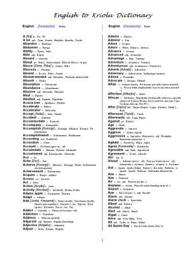 English to Kriolu Dictionary