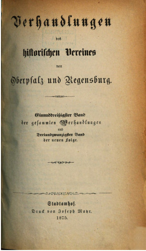 Verhandlungen des Historischen Vereins für Oberpfalz und Regensburg