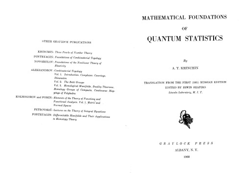 Mathematical foundations of quantum statistics. Translation from the 1st (1951) Russian ed
