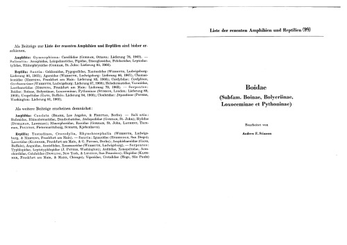 Boidae (Subfam. Boinae, Bolyeriinae, Loxoceminae et Pythoninae)