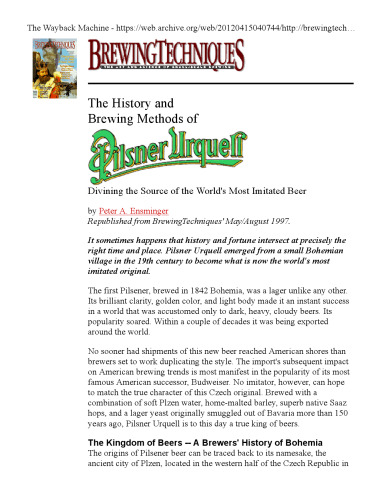 The History and Brewing Methods of Pilsner Urquell