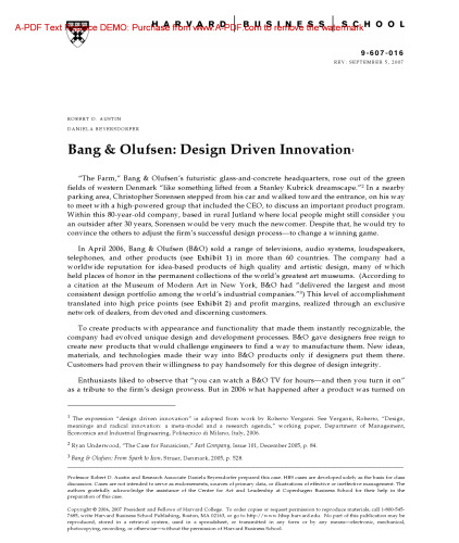 Bang & Olufsen: Design Driven Innovation