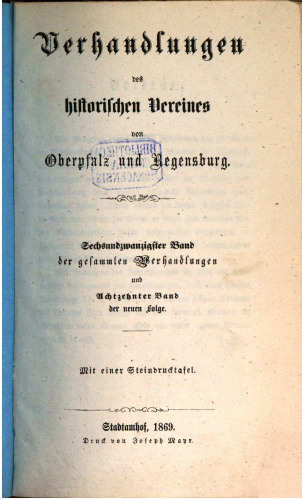 Verhandlungen des Historischen Vereins für Oberpfalz und Regensburg