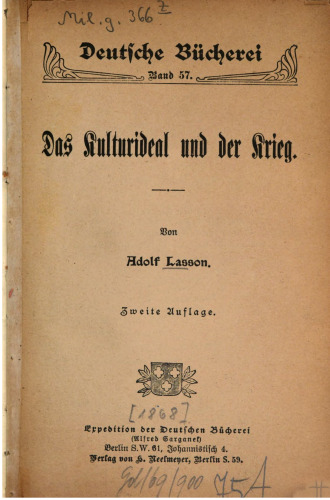 Das Kulturideal und der Krieg