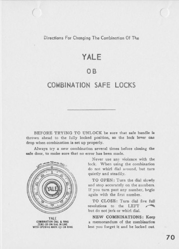 Yale OB Combination Safe Locks Combination Change Insctructions