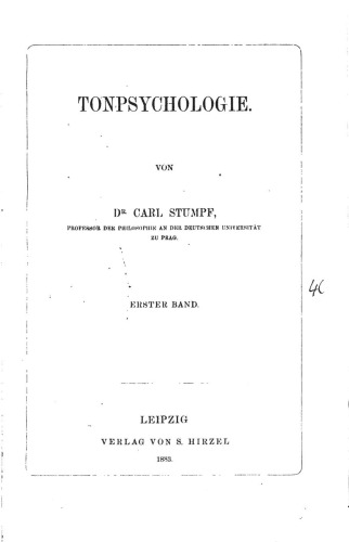 Tonpsychologie. Band I. Band II.