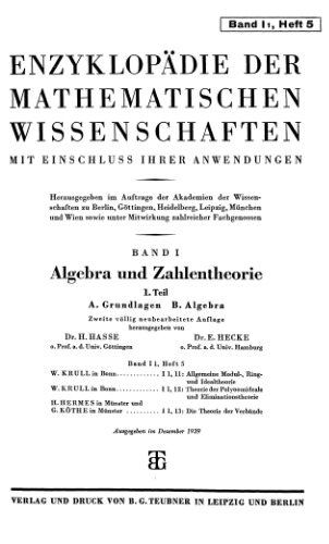 Encyclopaedie der mathematischen Wissenschaften und Anwendungen. Algebra und Zahlentheorie Band 1 T.1,H.5