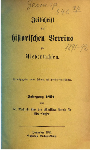 Zeitschrift des Historischen Vereins für Niedersachsen