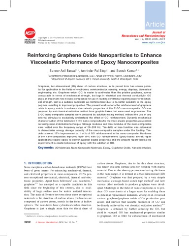 Reinforcing Graphene Oxide Nanoparticles to Enhance Viscoelastic Performance of Epoxy Nanocomposites