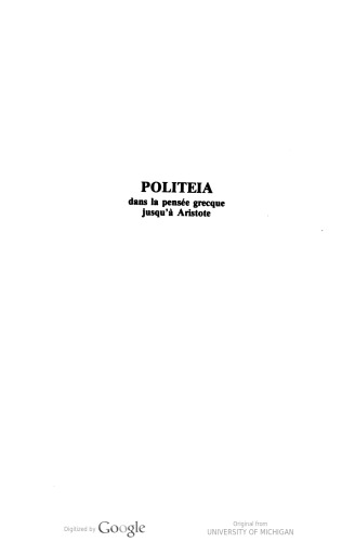 Politeia dans la pensée grecque jusqu'à Aristote