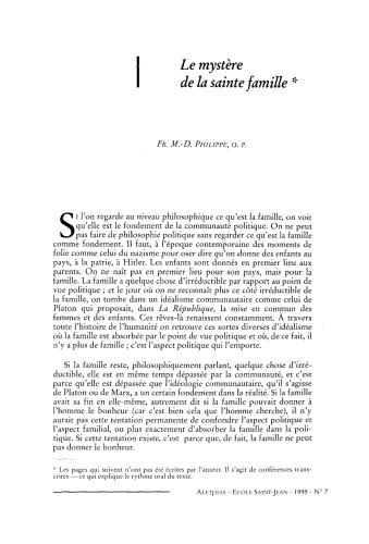 Aletheia n°7 Le mystère de la Sainte Famille
