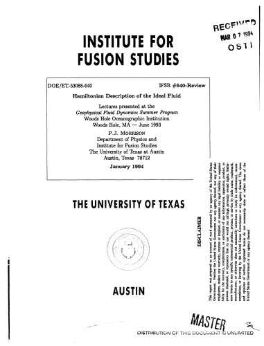 Hamiltonian Description of the Ideal Fluid [fusion studies] - Lectures