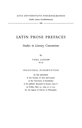 Latin Prose Prefaces: Studies in Literary Conventions