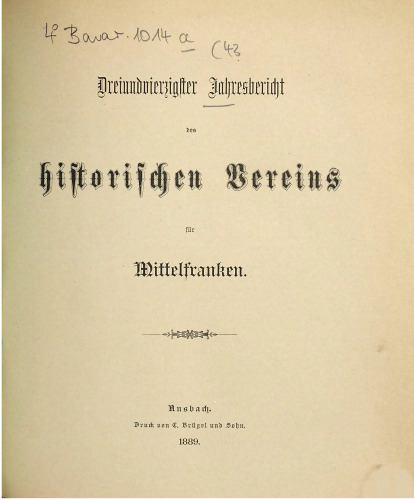 Jahresbericht des Historischen Vereins in Mittelfranken