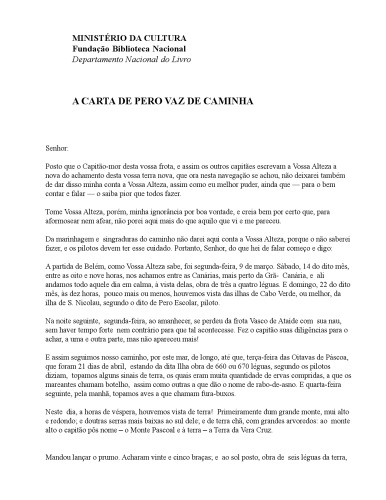 A CARTA DE PERO VAZ DE CAMINHA