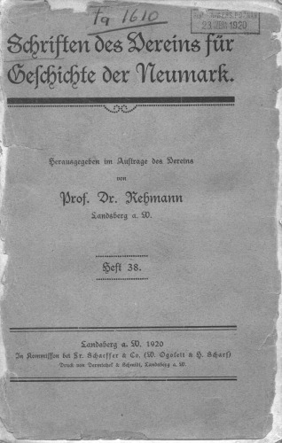 Schriften des Vereins für Geschichte der Neumark