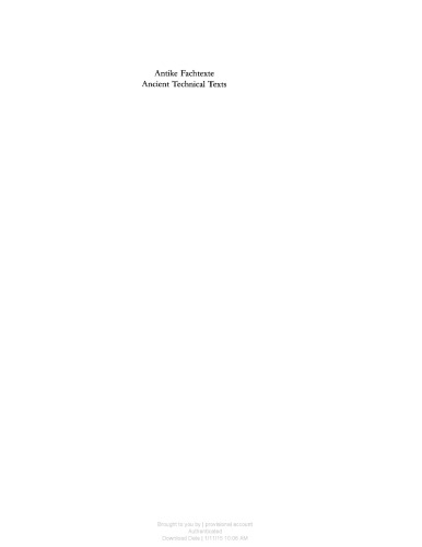 Antike Fachtexte / Ancient Technical Texts