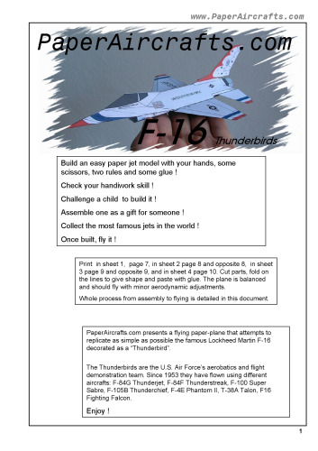 PaperAircrafts.com F-16 Thunderbirds