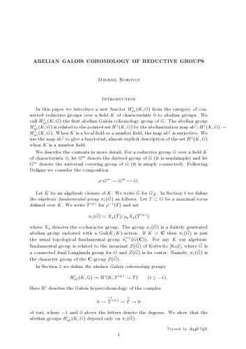 Abelian Galois cohomology of reductive groups