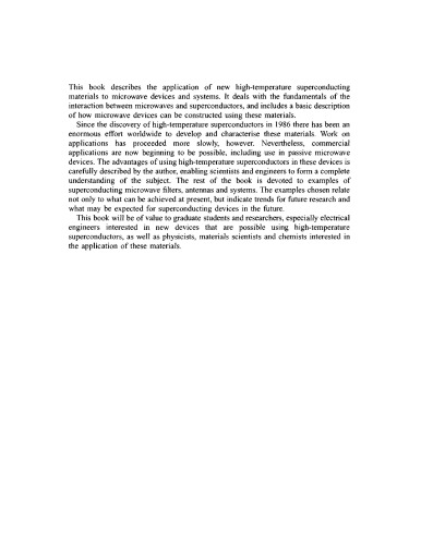 Passive Microwave Device Applns of High Temp. Superconds