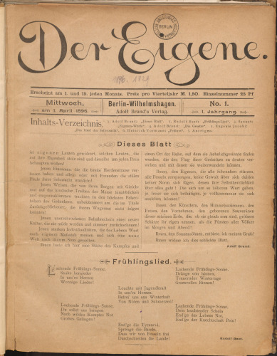 Der Eigene: No. 1, am 1. April 1896