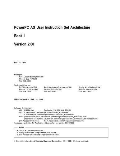 PowerPC AS User Instruction Set Architecture Book I Version 2.00