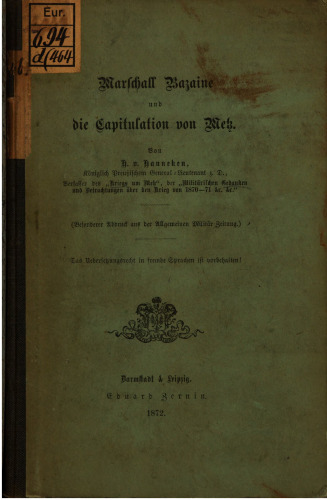 Marschall Bazaine und die Kapitulation von Metz