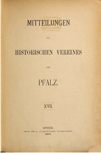Mitteilungen des Historischen Vereins der Pfalz