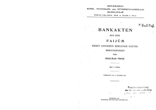 Bankakten aus dem Faijûm nebst anderen Berliner Papyri