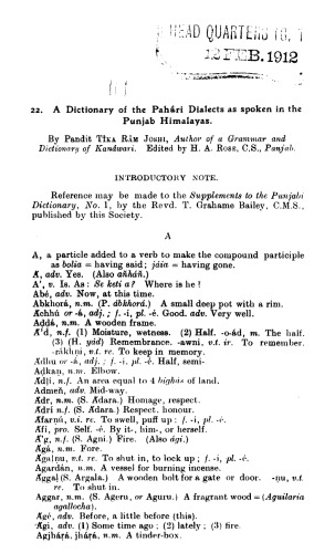 A Dictionary of Pahari Dialects spoken in Punjab Himalayas