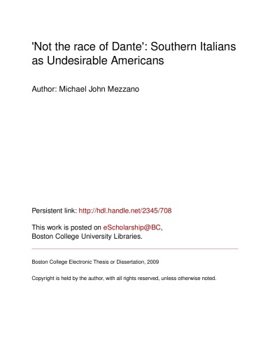 'Not the race of Dante': Southern Italians as Undesirable Americans