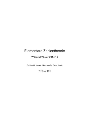 Elementare Zahlentheorie: Wintersemester 2017/18