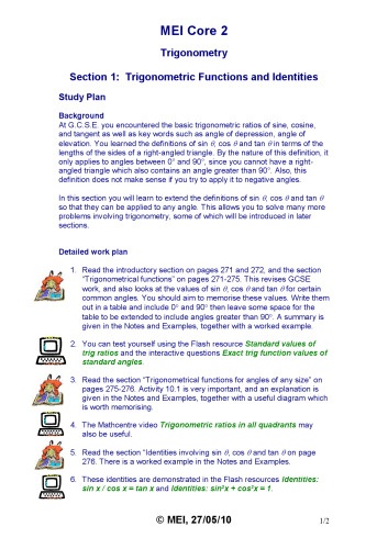MEI C2 Study Resources Core2 Trigonometry 1-5