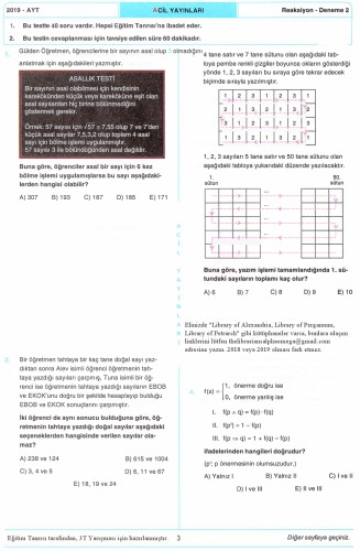 Acil Reaksiyon 10 AYT Matematik Deneme 2-B
