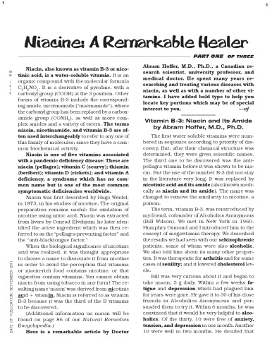Orthomolecular Medicine : Niacin Vitamin B3: A Remarkable Healer