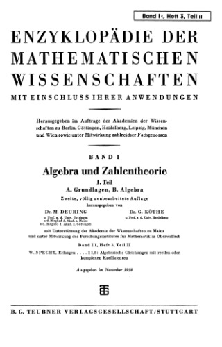 Encyclopaedie der mathematischen Wissenschaften und Anwendungen. Algebra und Zahlentheorie Band 1 T.1,H.3,T.2