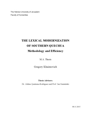 The lexical modernization of Southern Quechua : methodology and efficiency
