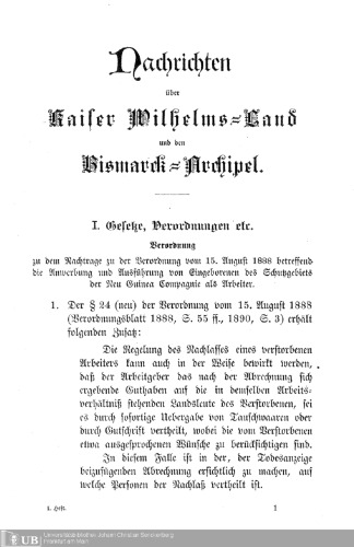Nachrichten über Kaiser Wilhelms-Land und den Bismarck-Archipel