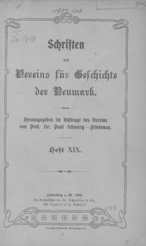 Schriften des Vereins für Geschichte der Neumark